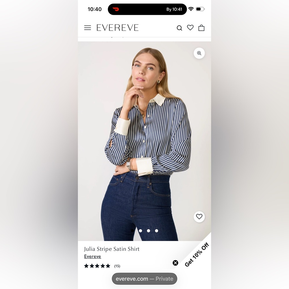 EVEREVE Navy and White Striped Button-Down Blouse